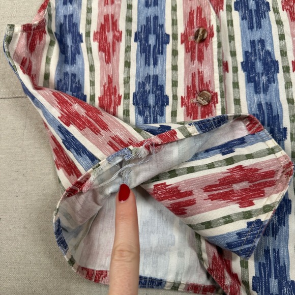 Vintage Western 90s Southwest Aztec Print Cotton Vest Medium Red Blue White USA - Picture 3 of 9